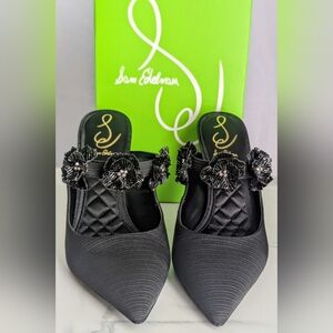 Sam Edelman Black Embellished Mule Heels Size 8 Statement Floral Heels NWOT